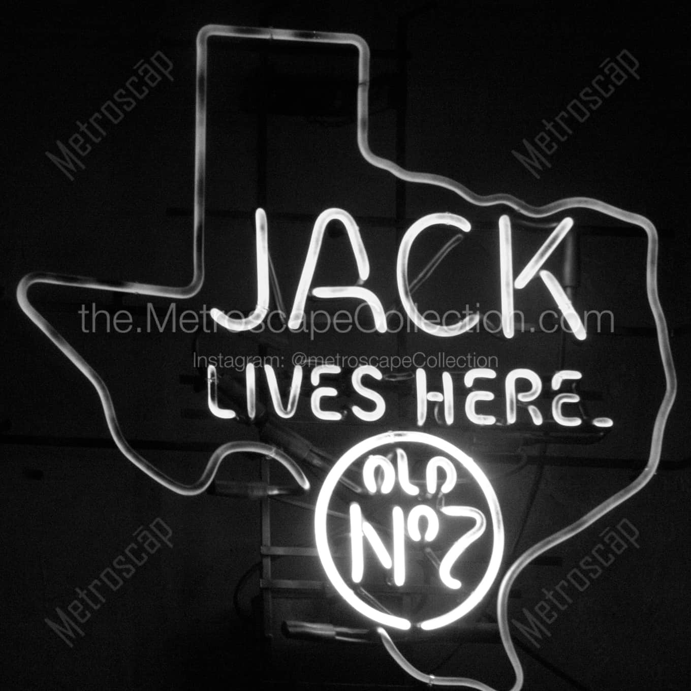 A Neon Outline of Texas and Jack Daniels architecture black and white Photography A Neon Outline of Texas and Jack Daniels architecture black and white Photography square crop