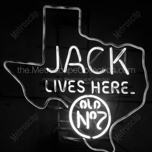 A Neon Outline of Texas and Jack Daniels -- Austin Black and White Photography