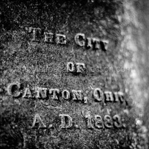 Matte Black WOOD Framed Black and White Canton Photograph: Canton Ohio Bell Inscription in a Square Matte Black Wood Frame