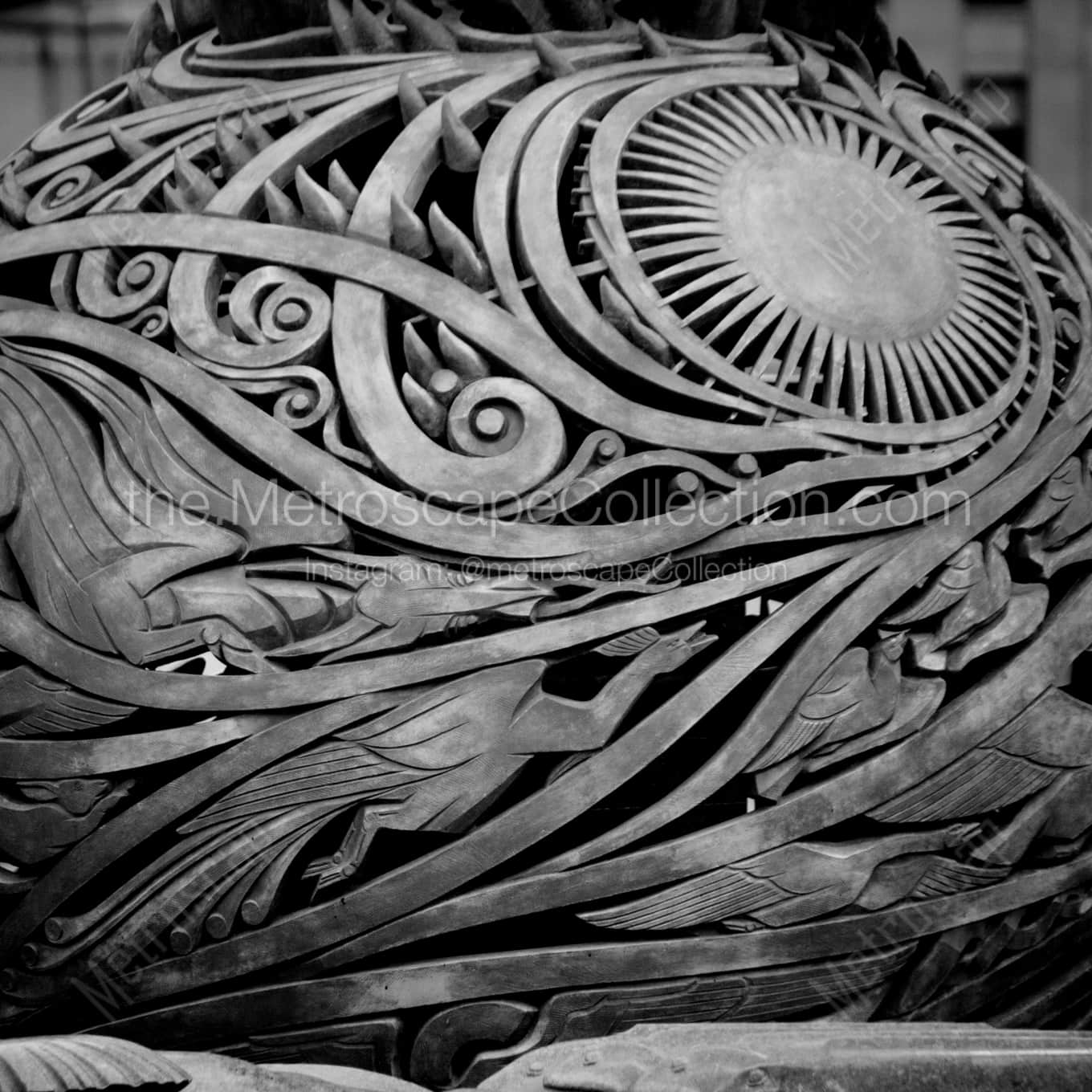 The Base of the War Memorial Fountain and Statue architecture black and white Photography square crop