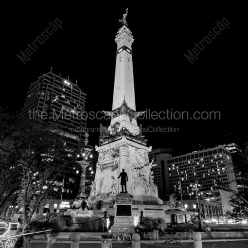 Indianapolis Monument Circle at Night -- Indianapolis Black and White Photography