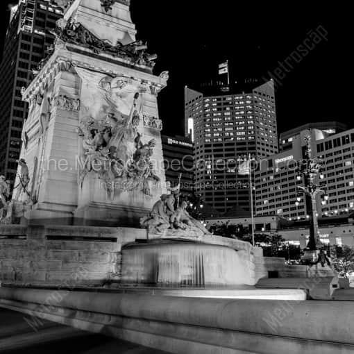 Indianapolis Black and White Photography of The Monument and Sheraton Hotel in Monument Circle The Monument and Sheraton Hotel in Monument Circle -- Indianapolis Black and White Photography