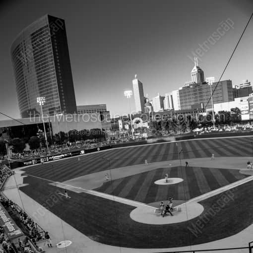 Victory Field and Indy Skyline -- Indianapolis Black and White Photography
