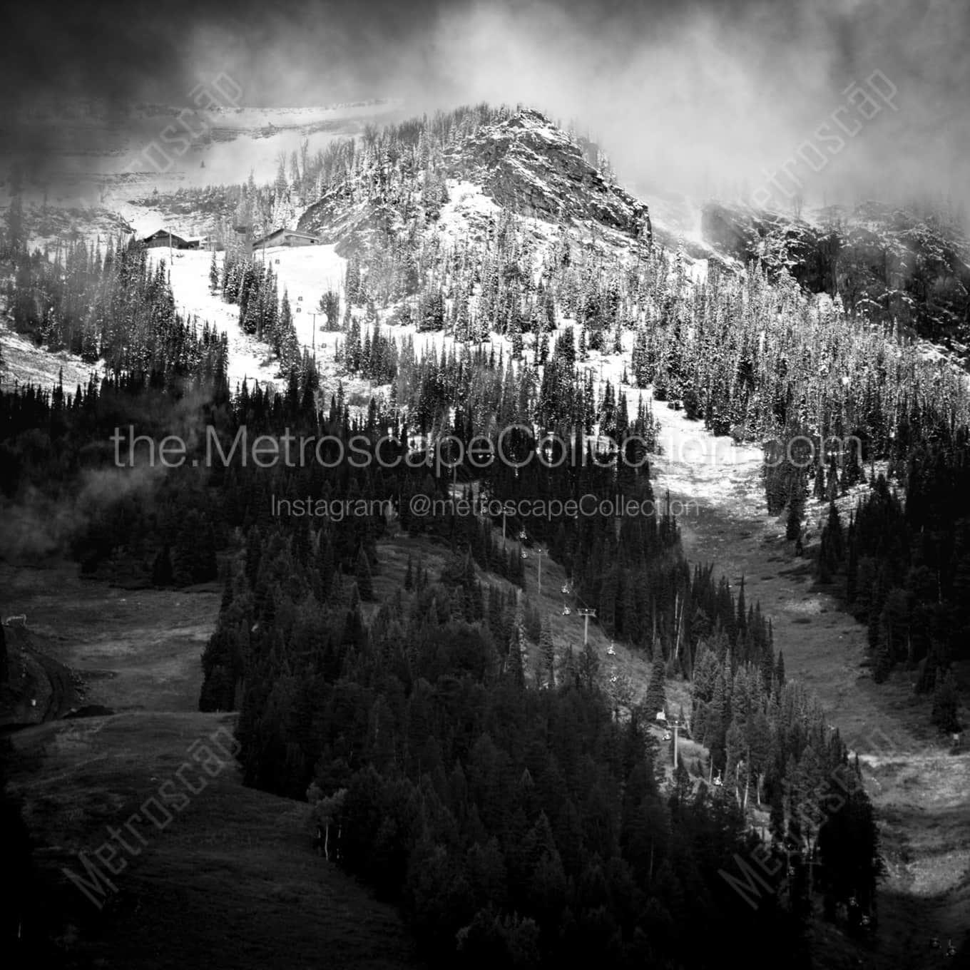 The First Snowfall of the Season in Jackson Hole architecture black and white Photography The First Snowfall of the Season in Jackson Hole architecture black and white Photography square crop