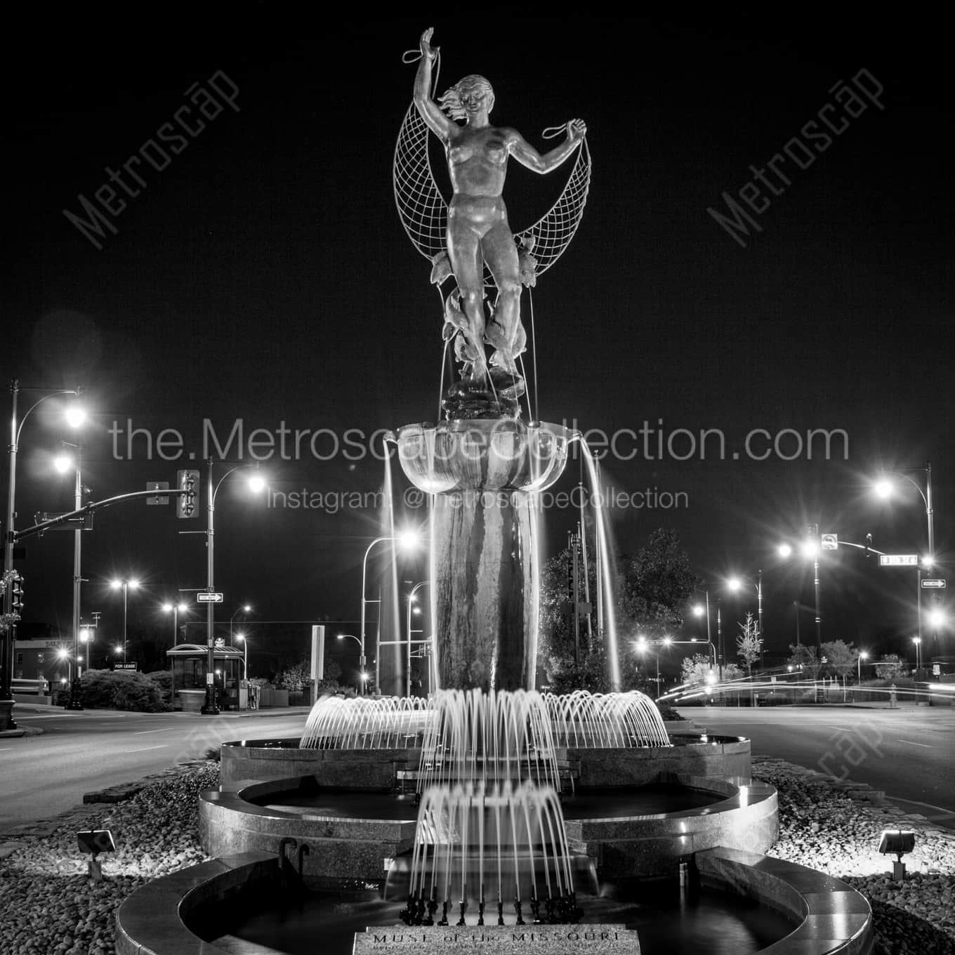 The Muse of the Missouri Fountain architecture black and white Photography square crop