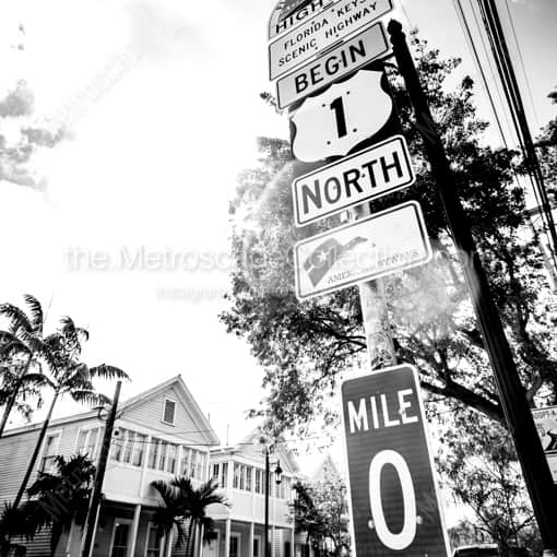 Begin US Route 1 North -- Key West Black and White Photography