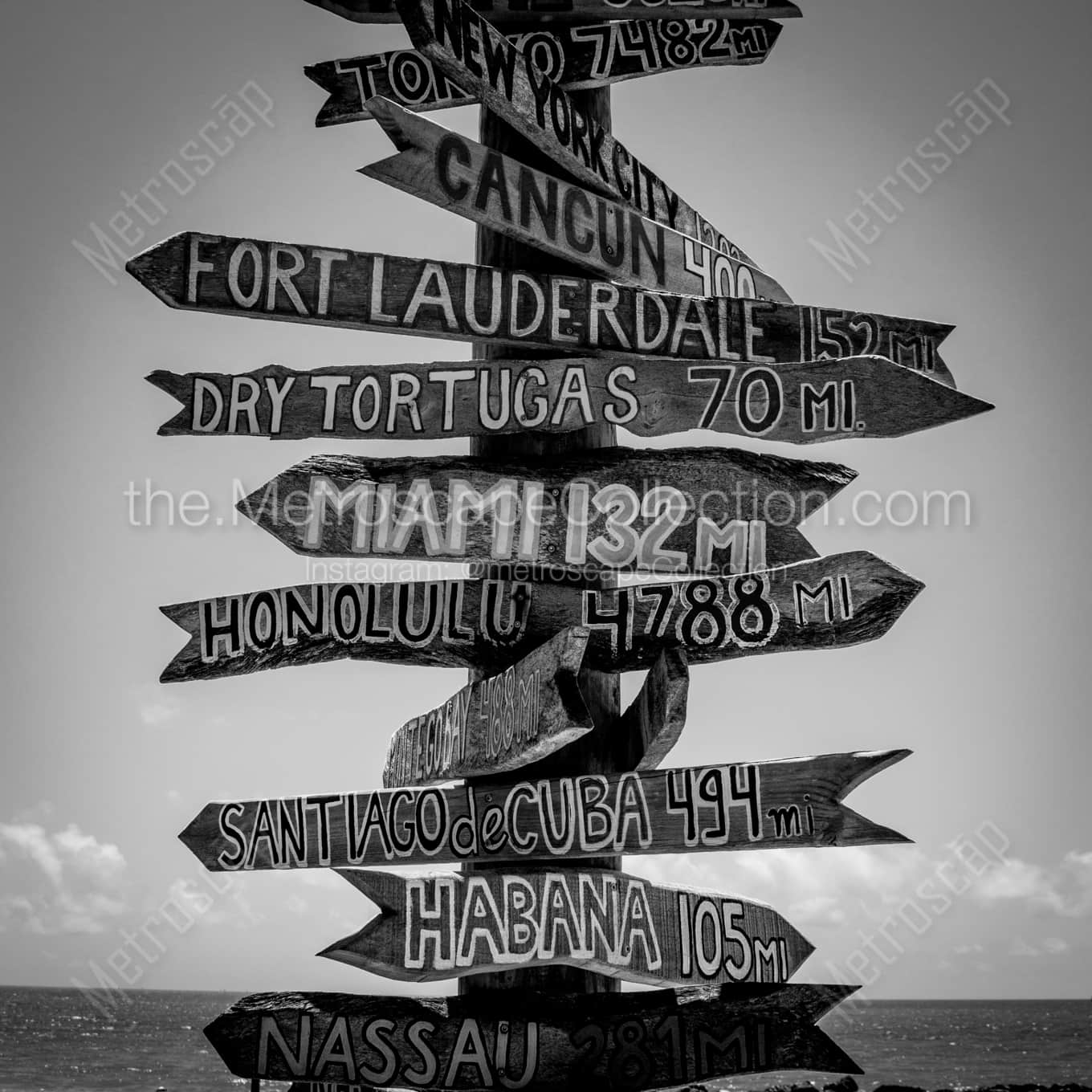 Key West Signpost architecture black and white Photography Key West Signpost architecture black and white Photography square crop