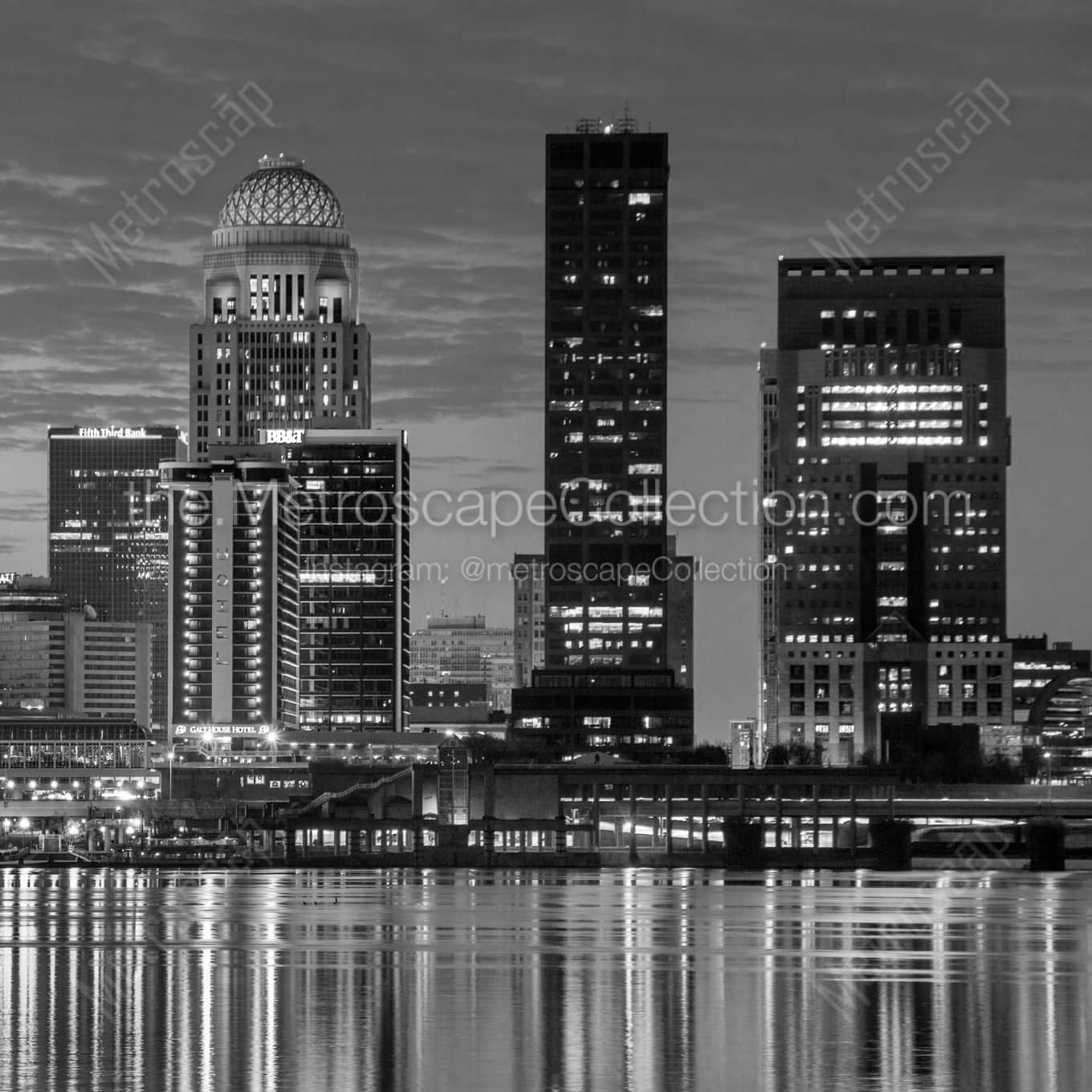 The Louisville Skyline at Dawn architecture black and white Photography square crop