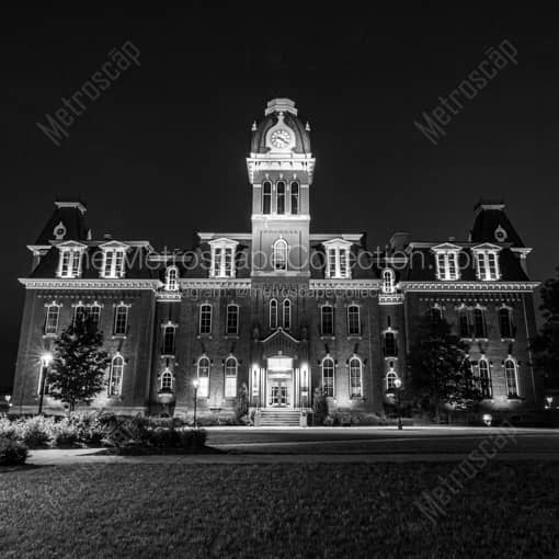 WVU Woodburn Hall at Night -- Morgantown WV Black and White Photography
