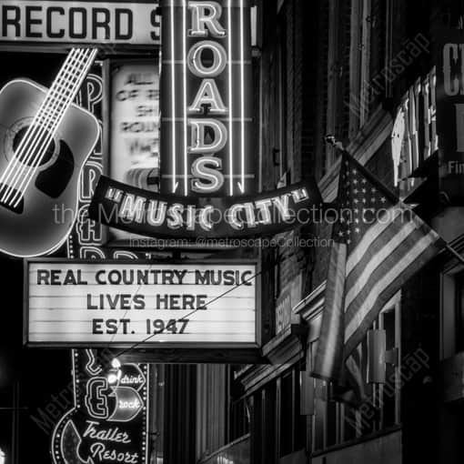 Real Country Music Live Here in Merica -- Nashville Black and White Photography