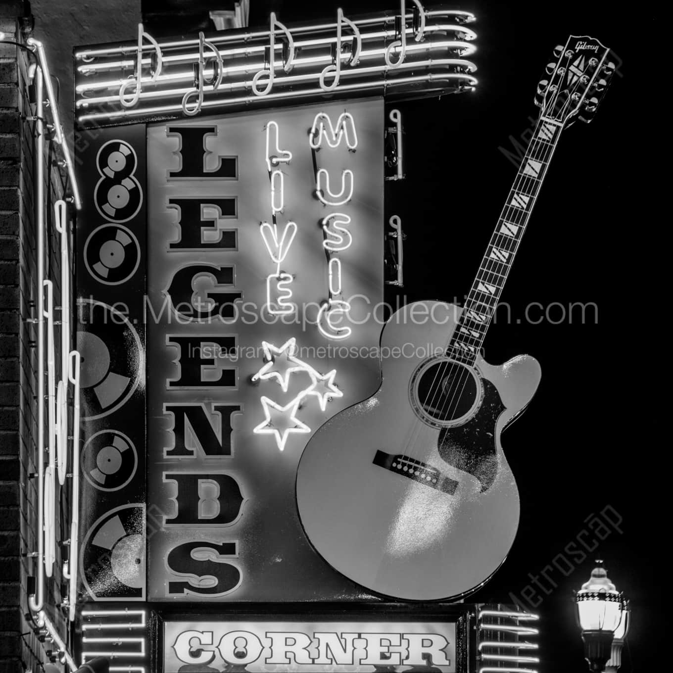 The Legends Live Music Corner at Fifth and Broadway architecture black and white Photography square crop