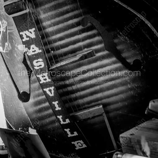 A guitar strap that says Nashville -- Nashville Black and White Photography