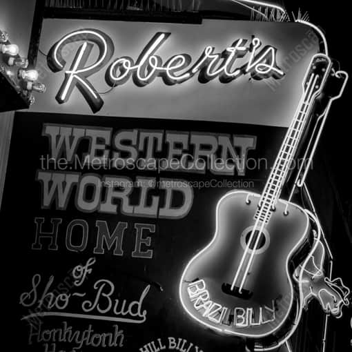 The Neon Sign for Roberts Western World -- Nashville Black and White Photography