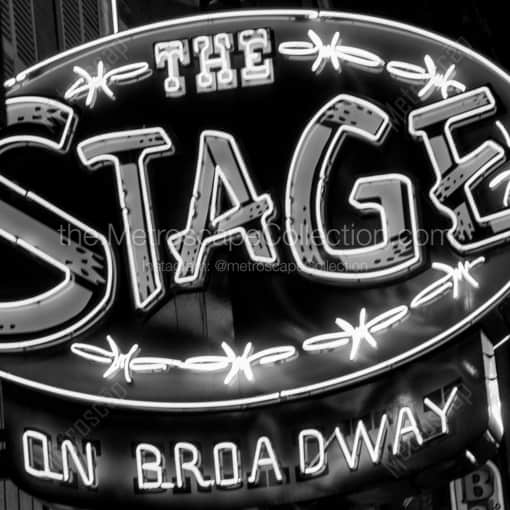 The Neon Sign of The Stage on Broadway -- Nashville Black and White Photography