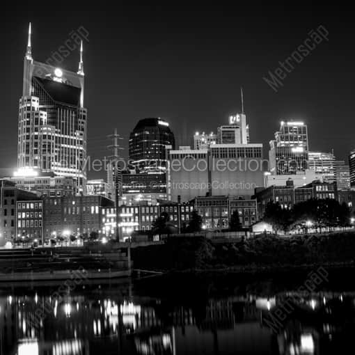 The Nashville Skyline at Night -- Nashville Black and White Photography