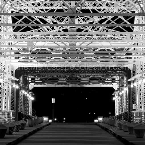 Nashville Black and White Photography of The John Seigenthaler Pedestrian Bridge at Night The John Seigenthaler Pedestrian Bridge at Night -- Nashville Black and White Photography