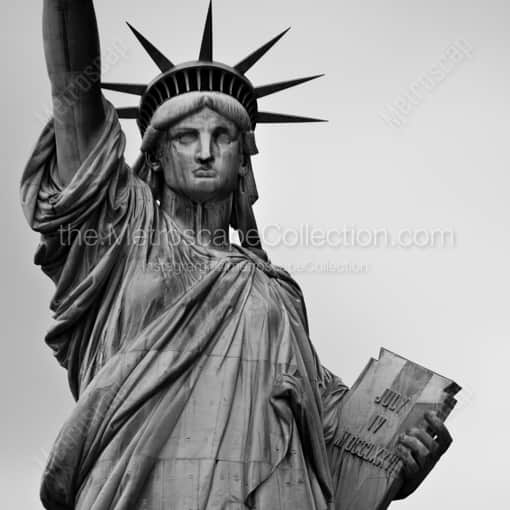 Matte Black WOOD Framed Black and White New York City Photograph: The Statue of Liberty and Tablet in a Square Matte Black Wood Frame