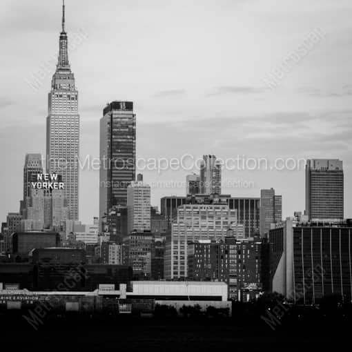 Matte Black WOOD Framed Black and White New York City Photograph: The Midtown Empire State Building Skyline Section in a Square Matte Black Wood Frame