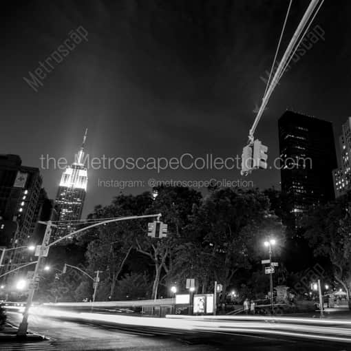 Matte Black WOOD Framed Black and White New York City Photograph: The Empire State Building at Night in a Square Matte Black Wood Frame