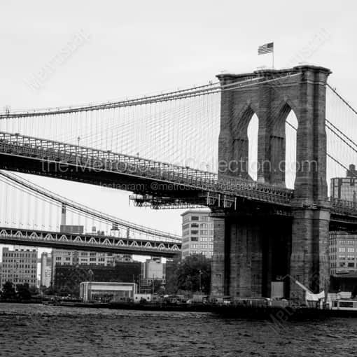 Matte Black WOOD Framed Black and White New York City Photograph: The Brooklyn Bridge in the Afternoon in a Square Matte Black Wood Frame