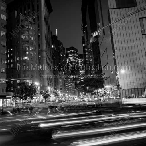 Matte Black WOOD Framed Black and White New York City Photograph: Columbus Circle and Broadway in a Square Matte Black Wood Frame