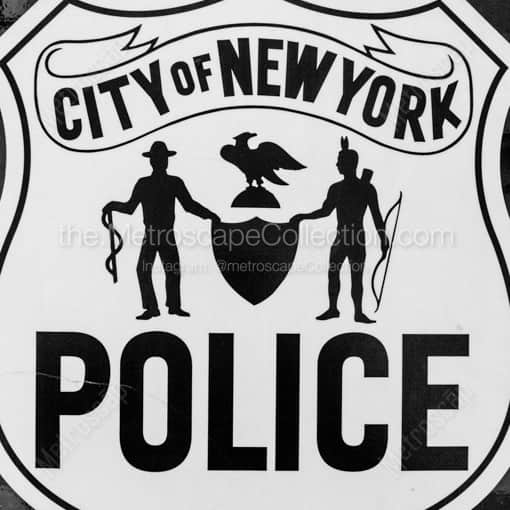 Matte Black WOOD Framed Black and White New York City Photograph: A Seal on an Old NYPD Paddy Wagon in a Square Matte Black Wood Frame