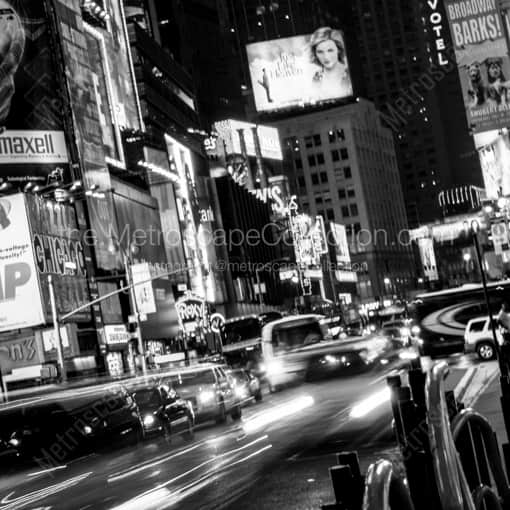 Matte Black WOOD Framed Black and White New York City Photograph: Times Square Traffic in a Square Matte Black Wood Frame