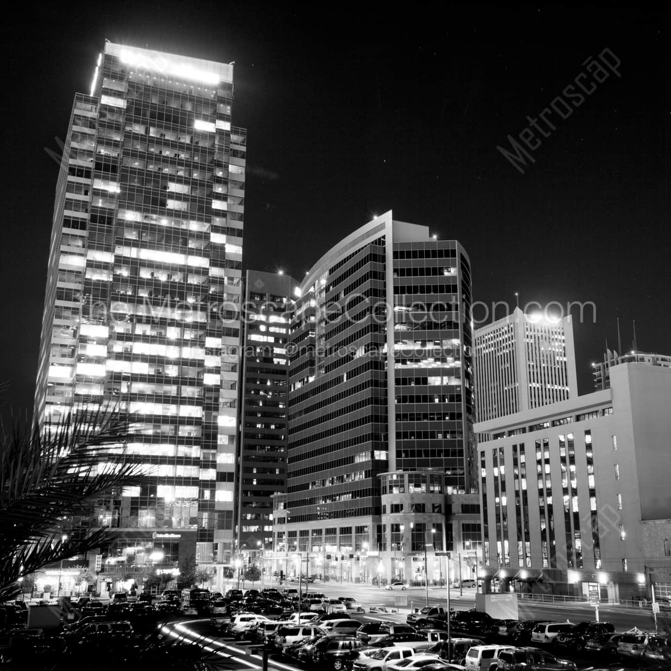The New Cityscape Tower in Downtown Phoenix at Night architecture black and white Photography square crop