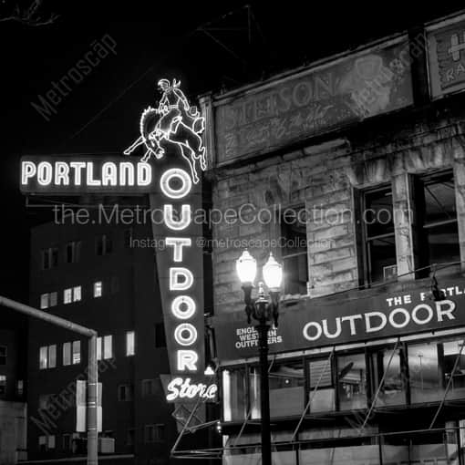 The Portland Outdoor Store Neon Sign -- Portland Black and White Photography