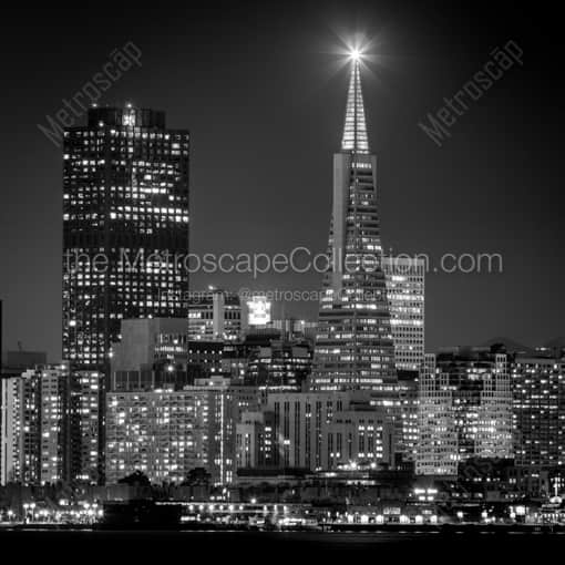 San Francisco Black and White Photography of The Illuminated Beacon atop the Transamerica Pyramid The Illuminated Beacon atop the Transamerica Pyramid -- San Francisco Black and White Photography