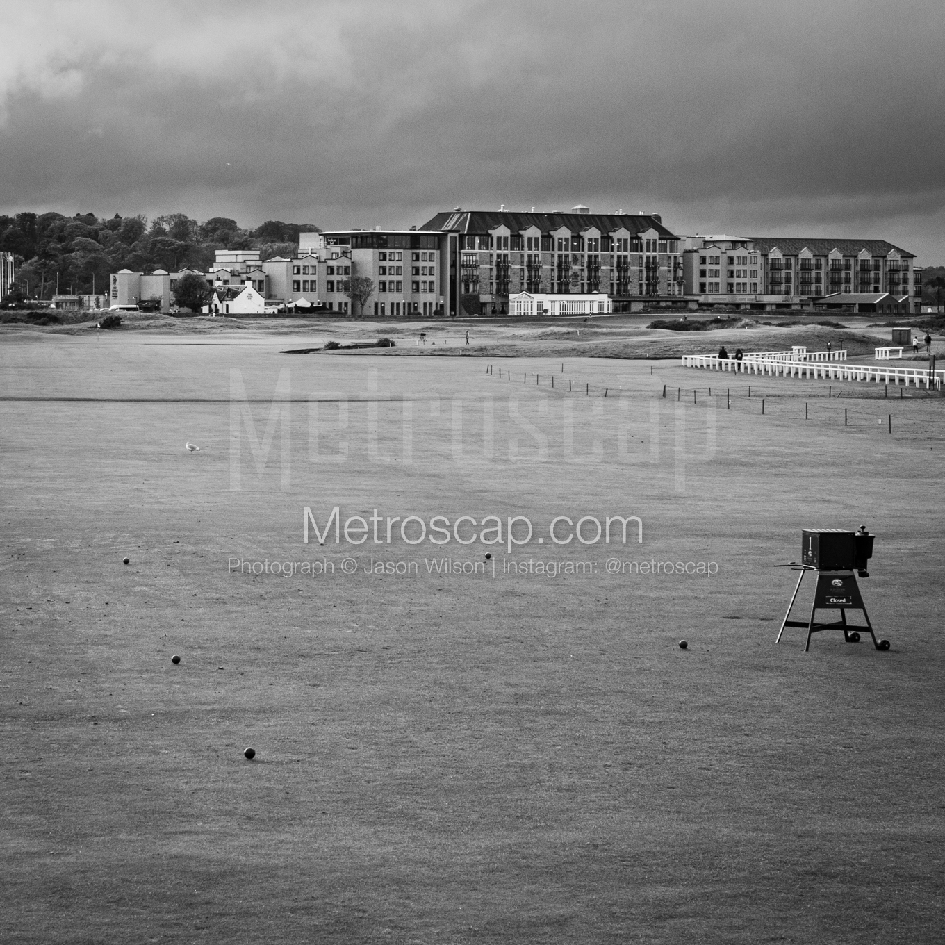 1st Tee of the Old Course St Andrews Scotland architecture black and white Photography square crop