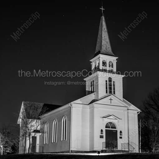 Matte Black MDF Framed Black and White Boardman Photograph: The St. James Church in Boardman Park in a Square Matte Black MDF Frame