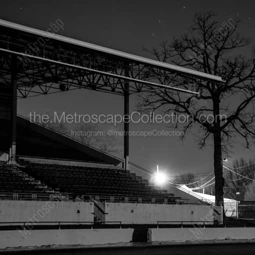 Matte Black MDF Framed Black and White Canfield Photograph: The Canfield Fairgrounds at Night in a Square Matte Black MDF Frame