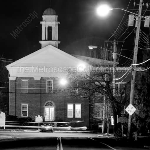 Matte Black MDF Framed Black and White Canfield Photograph: The Original Mahoning County Courthouse in a Square Matte Black MDF Frame