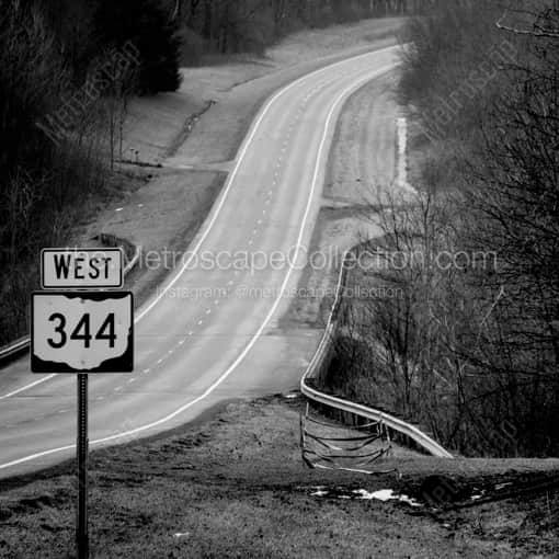 Matte Black MDF Framed Black and White Columbiana Photograph: Ohio Route 344 West out of Columbiana Ohio in a Square Matte Black MDF Frame