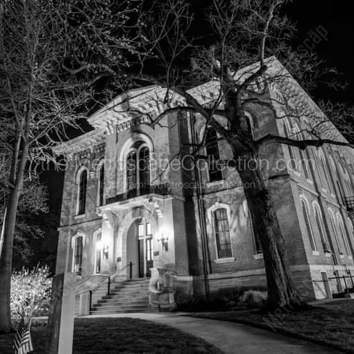 Matte Black MDF Framed Black and White Delaware Photograph: The Delaware County Ohio Court House on Sandusky Street in a Square Matte Black MDF Frame