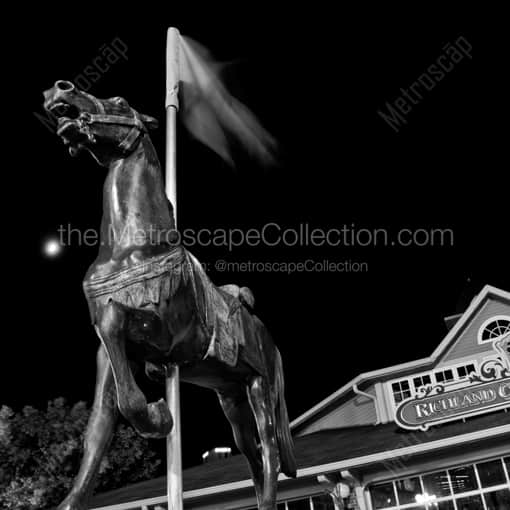 Matte Black MDF Framed Black and White Mansfield Photograph: The Richland Carousel Park in a Square Matte Black MDF Frame