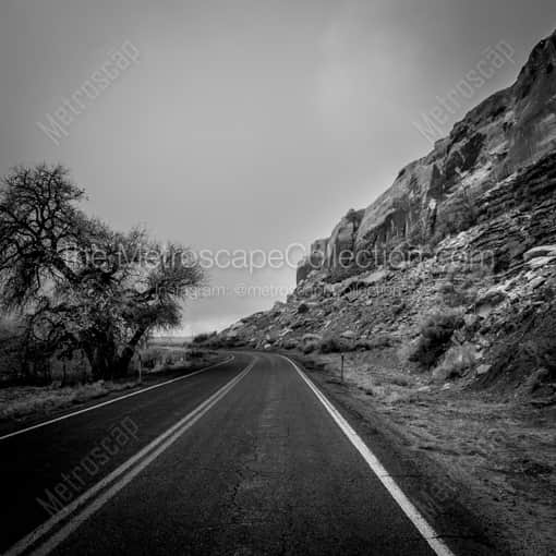 Route 163 along the Montezuma Creek -- Monument Valley Black and White Art Prints