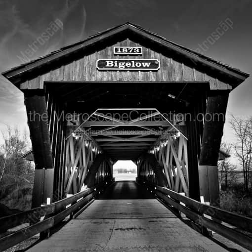 Matte Black MDF Framed Black and White Plain City Photograph: The Bigelow Covered Bridge in a Square Matte Black MDF Frame