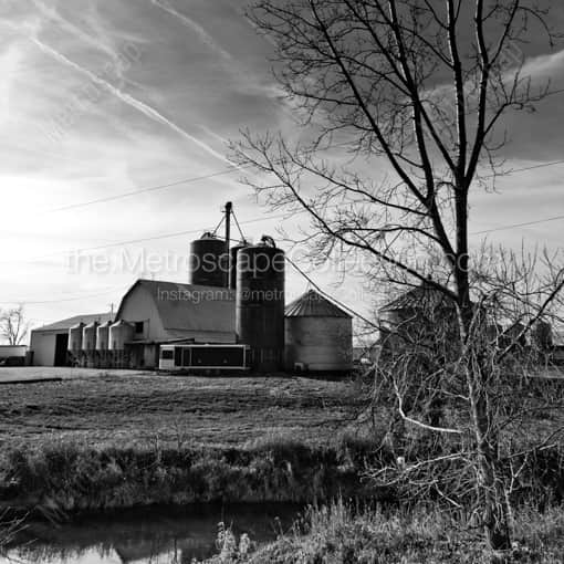 Matte Black MDF Framed Black and White Plain City Photograph: A Quaint Ohio Farm in a Square Matte Black MDF Frame