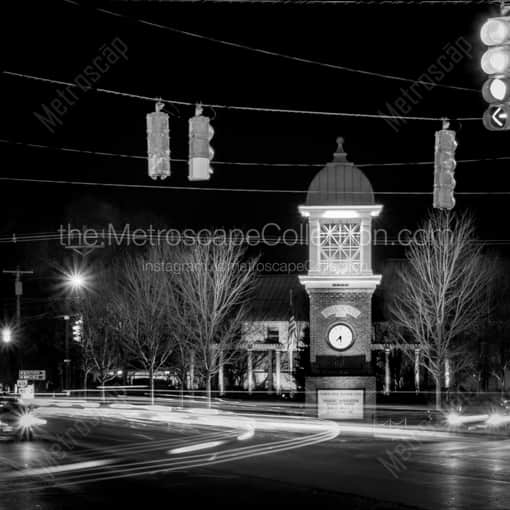 Matte Black MDF Framed Black and White Poland Photograph: Downtown Poland Ohio at Night in a Square Matte Black MDF Frame