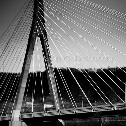 Matte Black MDF Framed Black and White Steubenville Photograph: The Cable Stayed New Steubenville Bridge in a Square Matte Black MDF Frame