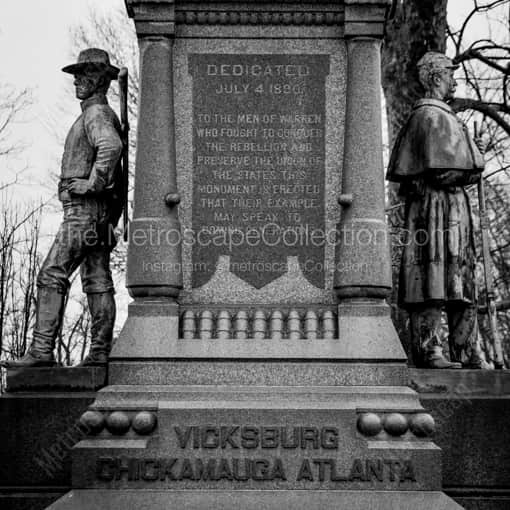 Matte Black MDF Framed Black and White Warren Photograph: The Civil War Monument in Warren Ohio in a Square Matte Black MDF Frame