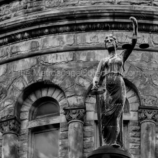 Matte Black MDF Framed Black and White Warren Photograph: The Top of the Trumbull County Courthouse in a Square Matte Black MDF Frame