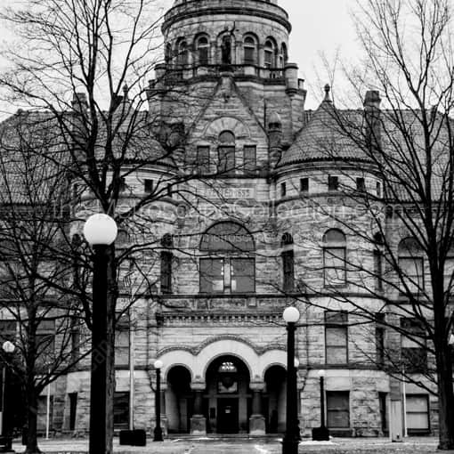 Matte Black MDF Framed Black and White Warren Photograph: The Trumbull County Courthouse in a Square Matte Black MDF Frame