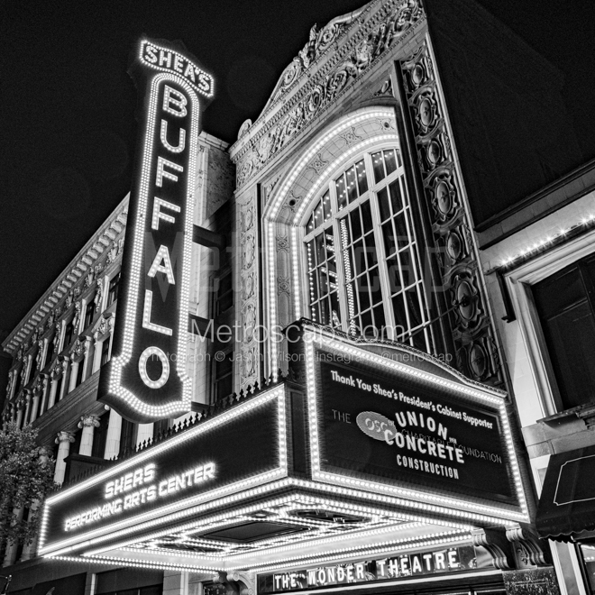 Framed Black and White prints of  The Buffalo Theater Sign at Night in Buffalo, New York.