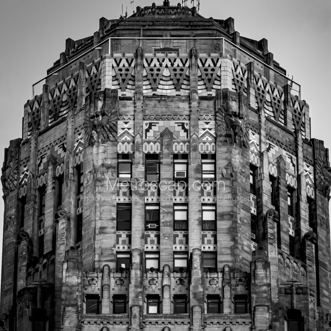 Framed Black and White prints of  Art Deco Top of Buffalo City Hall Building in Buffalo, New York.