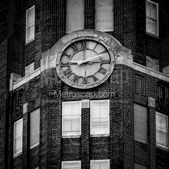 Framed Black and White prints of  The Buffalo Central Terminal Clock Tower in Buffalo, New York.