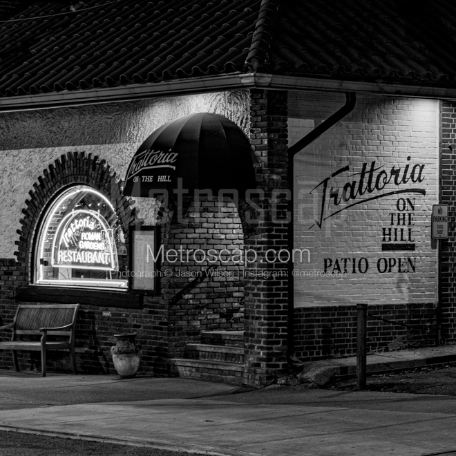 Framed Black and White prints of  Trattoria in Little Italy in Cleveland, Ohio.