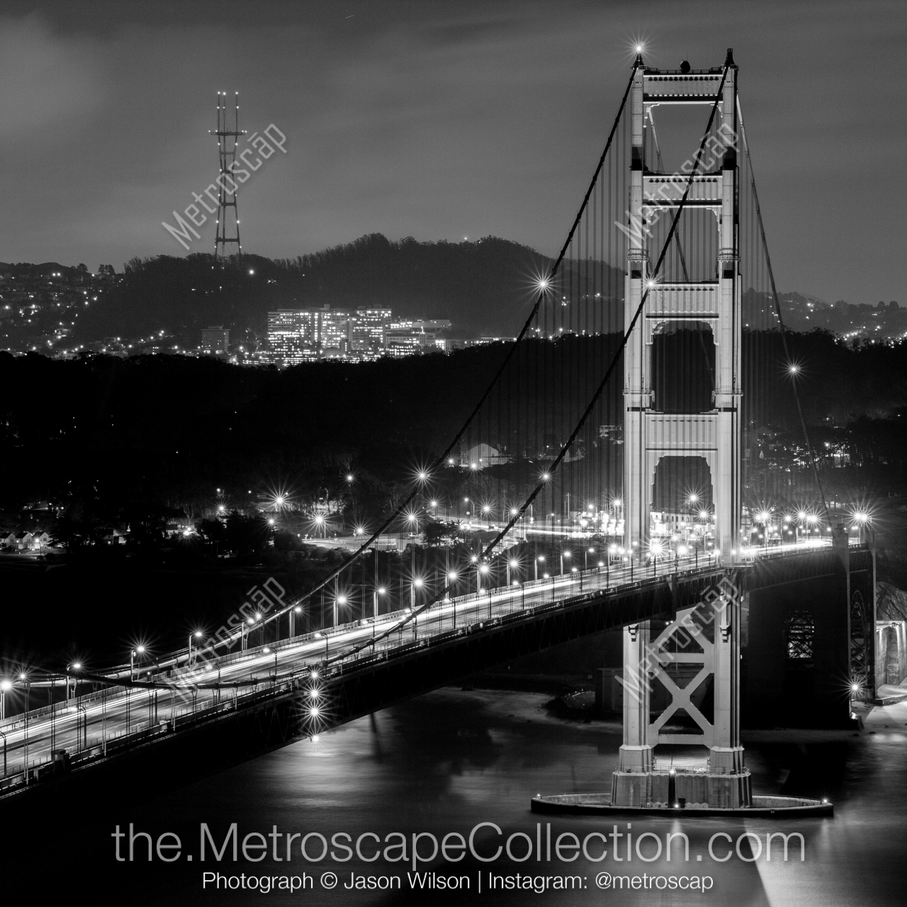Golden Gate Bridge Black and White Photo in a Matte Black Frame at 32.5-inches by 32.5-inches